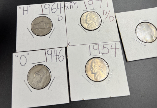 Jefferson Nickel Collector's Lot 1971 D/D RPM 5c UNC 1964 1946 circ stamped ++
