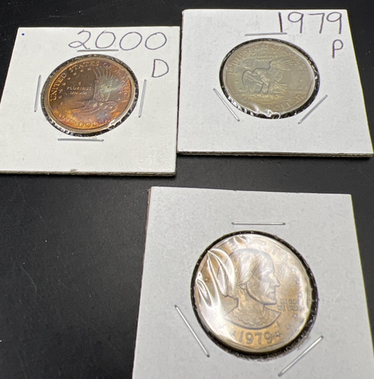 Toner Trio 2x 1979 SBA Susan B Anthony & 2000 D Sacagawea Dollar Coins BU UNC #A