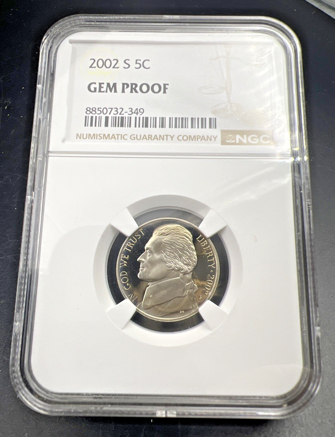 2002 S 5c Jefferson Nickel Gem Proof NGC Certified #349