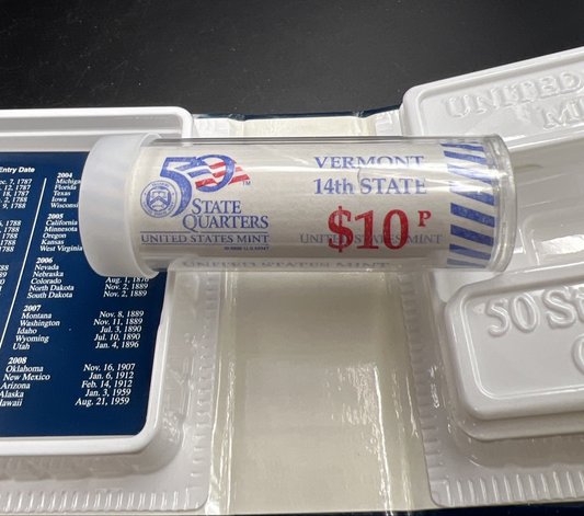 US Mint Certified 2001 P Vermont State Statehood 40 Coin BU Quarter Roll