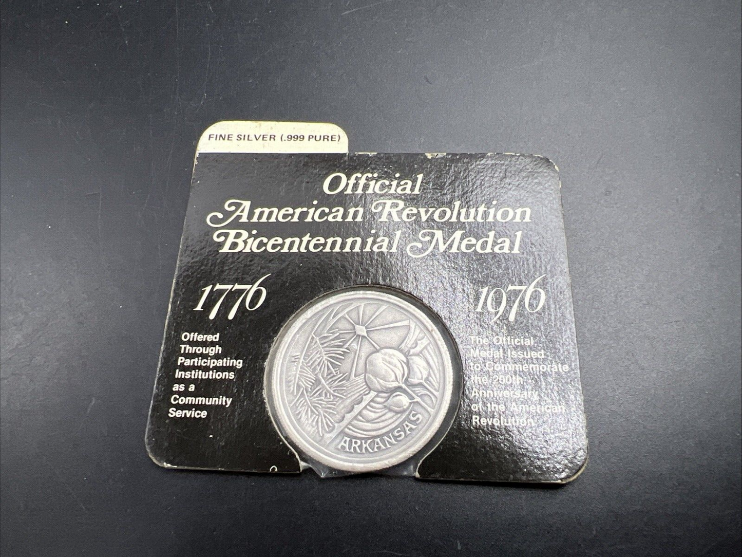 1976 US American Bicentennial .999 Silver Medal 50 States Arkansas #A