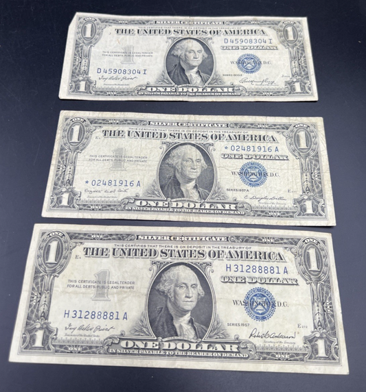 3 Note Lot 1935 $1 1957 * $1 & 1957 $1 Repeater Silver Certificates #88881