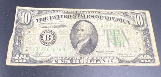 1934 Mule A $10 FRN Ten Dollar Federal Reserve Note New York District Good Circ