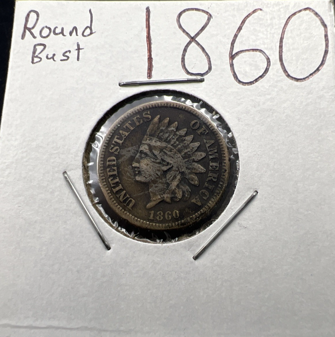 1860 1c Indian Cent Penny Coin Fine Details ED Round Bust