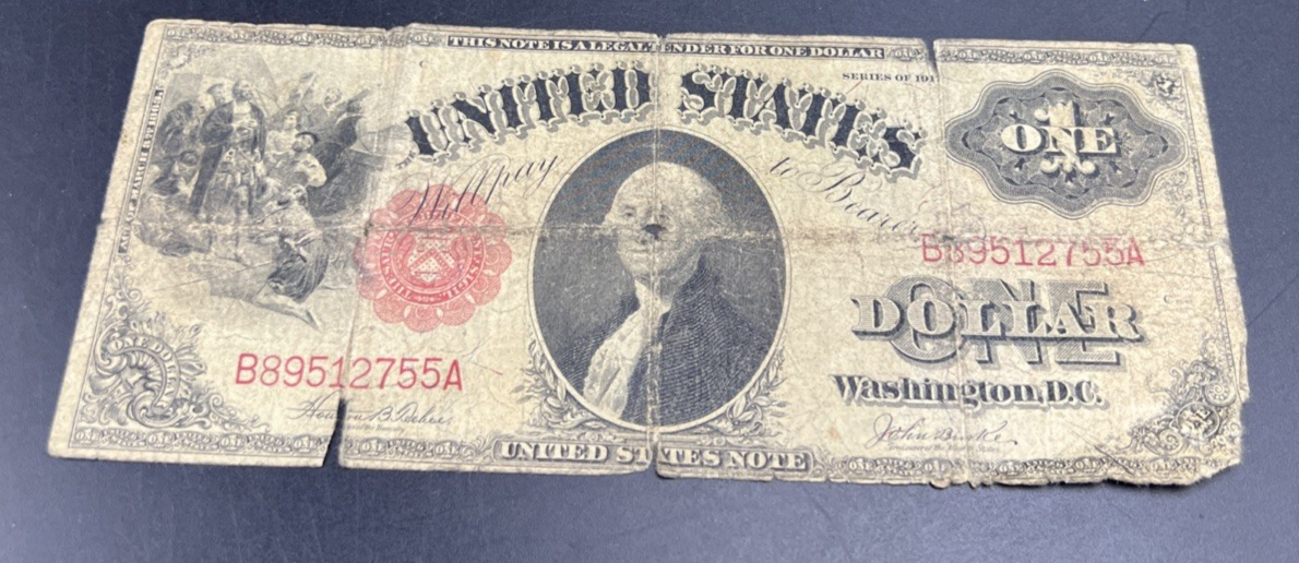 1917 $1 United States Note Sawhorse Ugly Damage Cull circ Fr 36 Teehee Burke