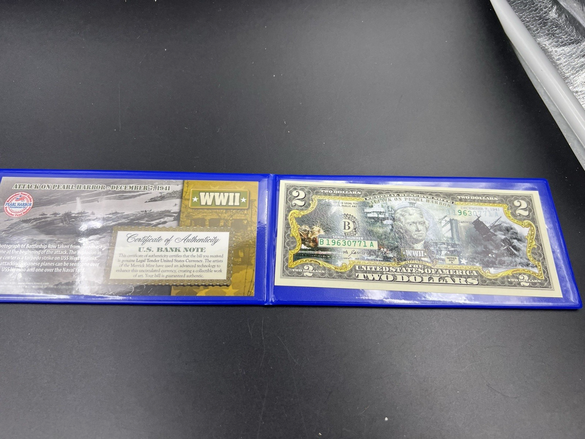 Pearl Harbor Colorized Enhanced 2017 A 2 Two Dollar Federal Reserve Note Unc #7