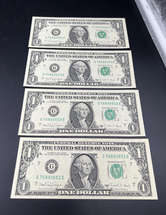 4 Consecutive 1988 A $1 FRN Federal Reserve Notes XF EF Circ #651