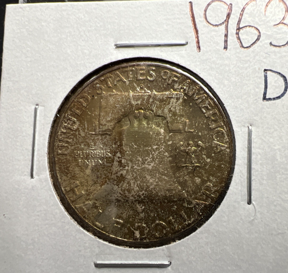 1963 D Franklin Half Dollar Silver Coin Choice BU UNC Neat Toning Reverse #B
