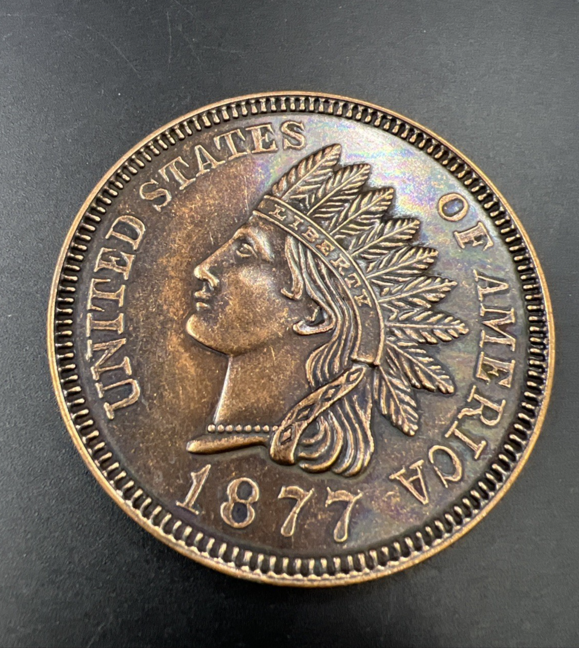 Large 3 Inch Novelty Pewter Coin/Coaster/Paperweight 1877 Indian Cent