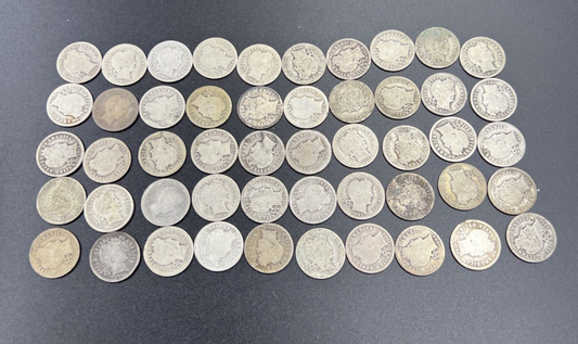 50 Coin Barber 90% Silver Dime Roll AG / G Circ Conditions SK#a