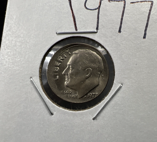 Broadstrike Error 1977 P 10c Roosevelt Dime Coin AU About UNC