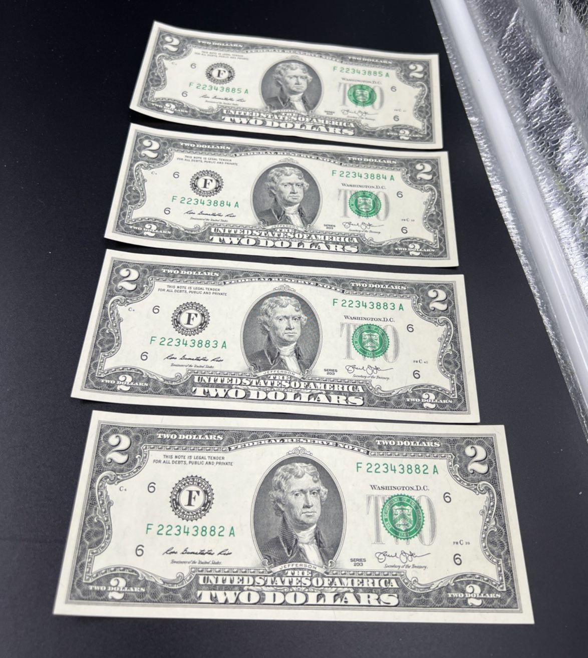 4 Consecutive 2013 $2 FRN Federal Reserve Note Two Dollar Bills Fancy Serial #82