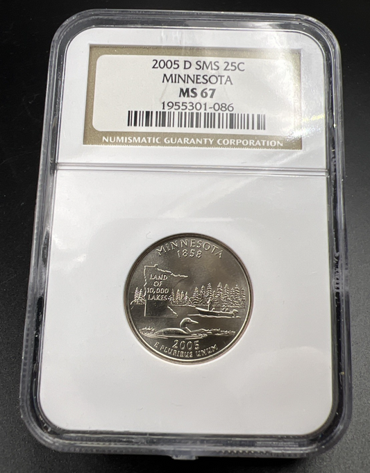 2005 D 25c Minnesota State Statehood Quarter Coin NGC MS67 SMS #086