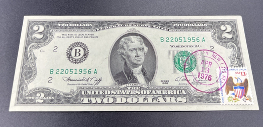 Obstructed Printing Error 1976 $2 Bicentennial Postal Bill Printed Thru String