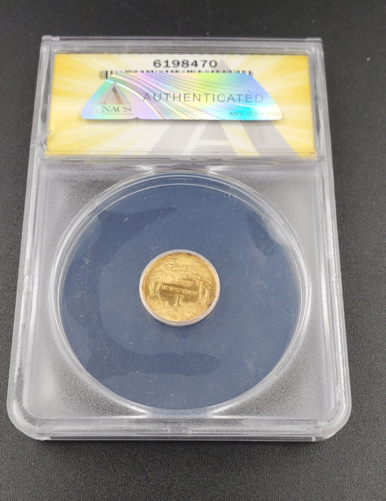 1857 Type 3 Princess Head Gold G$1 Dollar Coin ANACS AU Details Damaged Bent