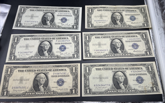 Lot of 6 1935 $1 One Dollar US Silver Certificates VF Very Fine #581