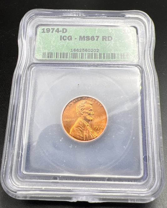 1974 D 1c Lincoln Memorial Cent Penny ICG MS67 #202