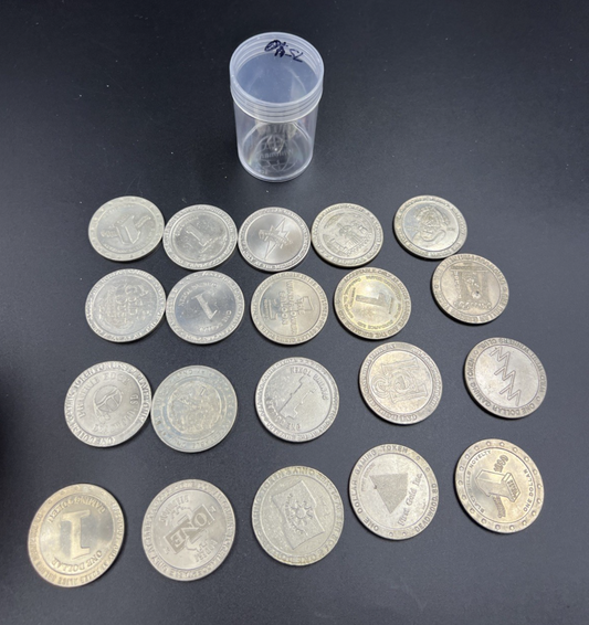 Lot of 20 $1 Casino Dollar Gaming Tokens Metal Circulated Conditions SKU#7540