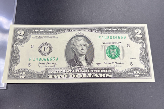 2017 A $2 FRN Federal Reserve Note CH UNC Neat Serial #14806666
