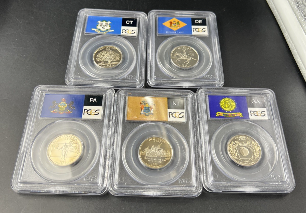 5 Coin 1999 S Proof State Quarters Set PCGS PR69 Georgia Delaware Conn NJ Penn
