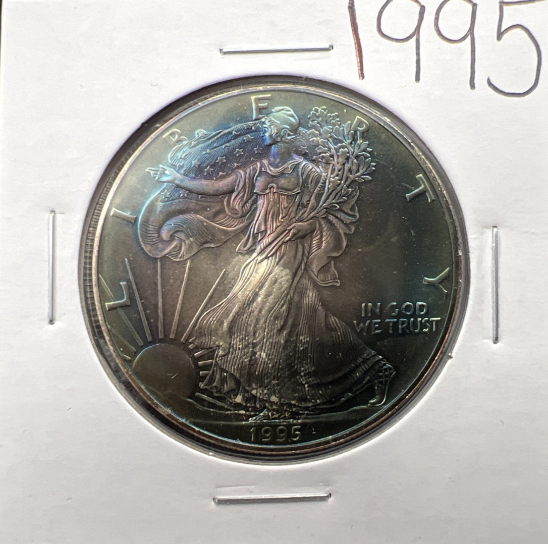1995 1 Oz ASE American Silver Eagle Coin Gem BU Monster Toning Toner