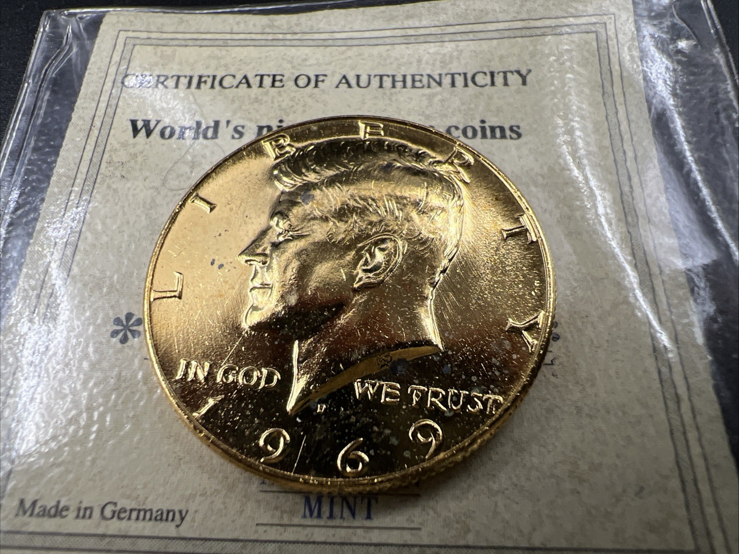 Plated 1969 D 40% Silver Kennedy Half Dollar Coin