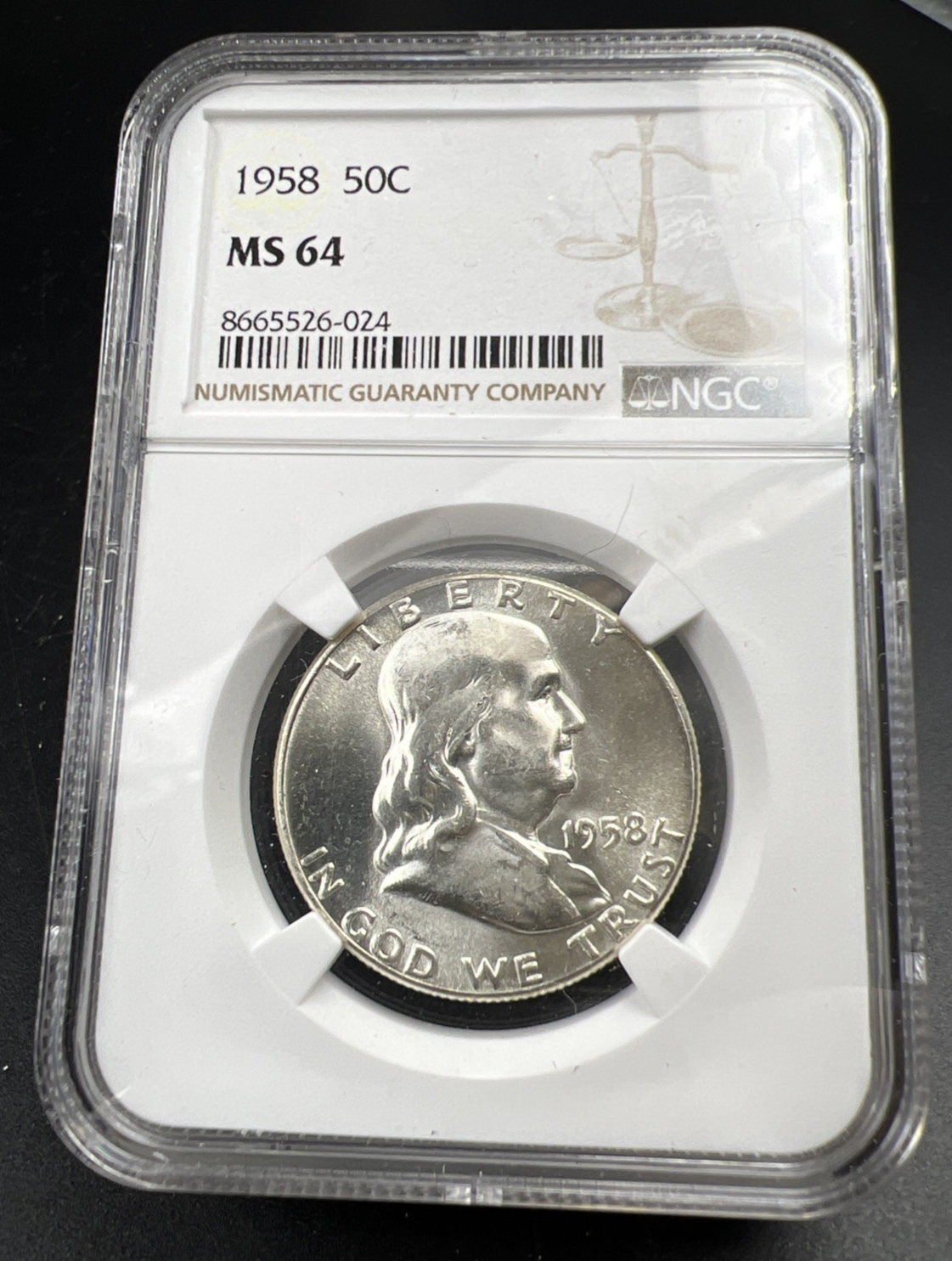 1958 P 50c Franklin Silver Half Dollar Coin CH BU MS64 NGC Certified #024