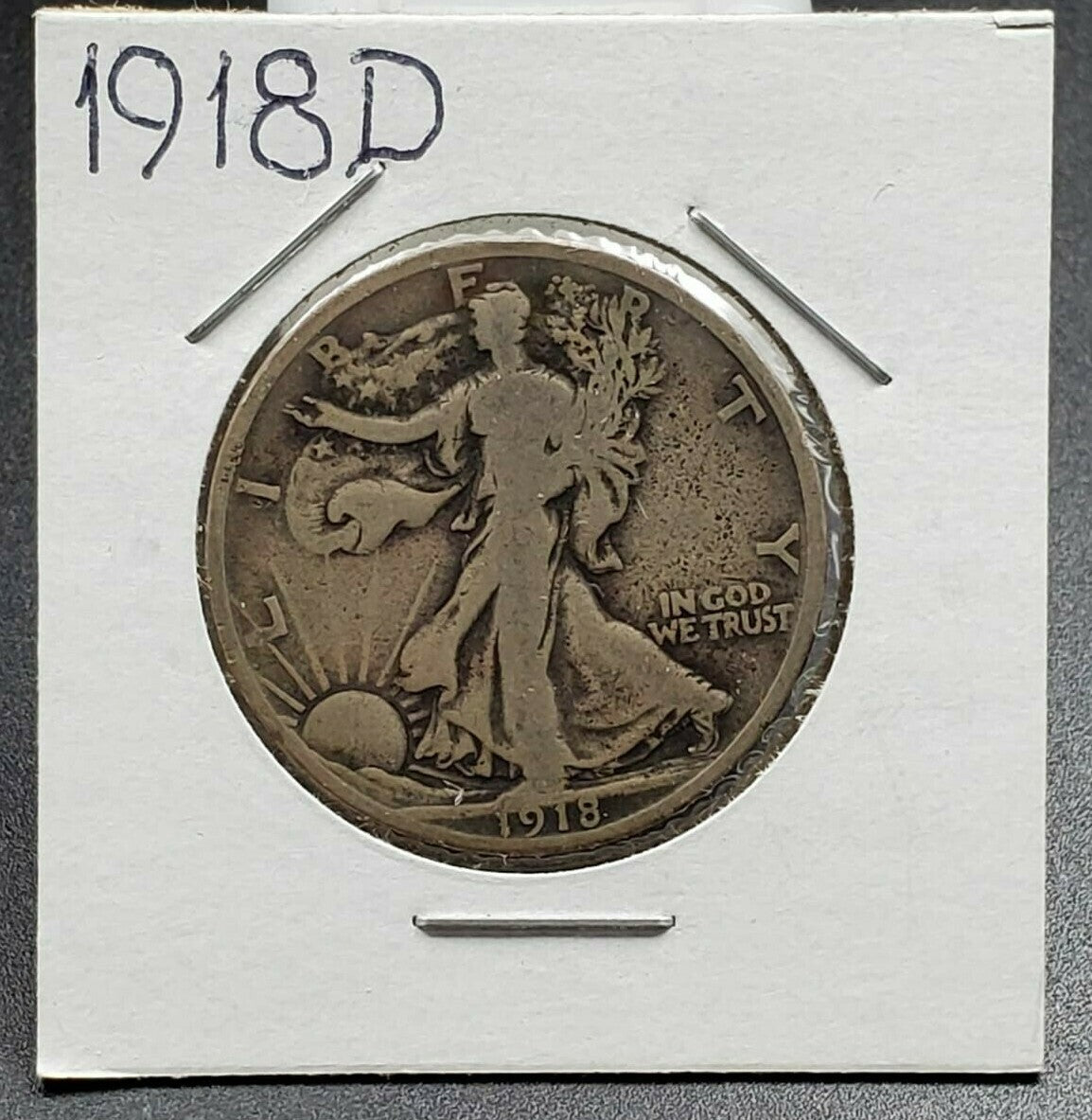 1918 D Walking Livery Silver Eagle Half Dollar Coin Choice VG / Fine Condition