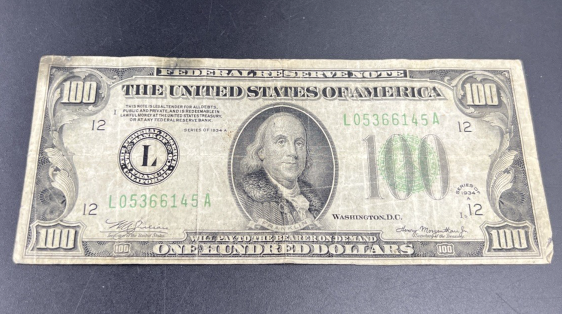 1934 A Mule $100 FRN Federal Reserve Note San Francisco District VG Circ #145