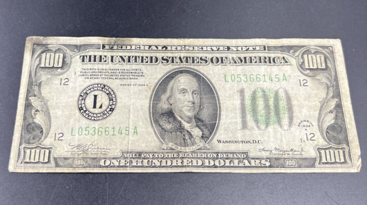 1934 A Mule $100 FRN Federal Reserve Note San Francisco District VG Circ #145