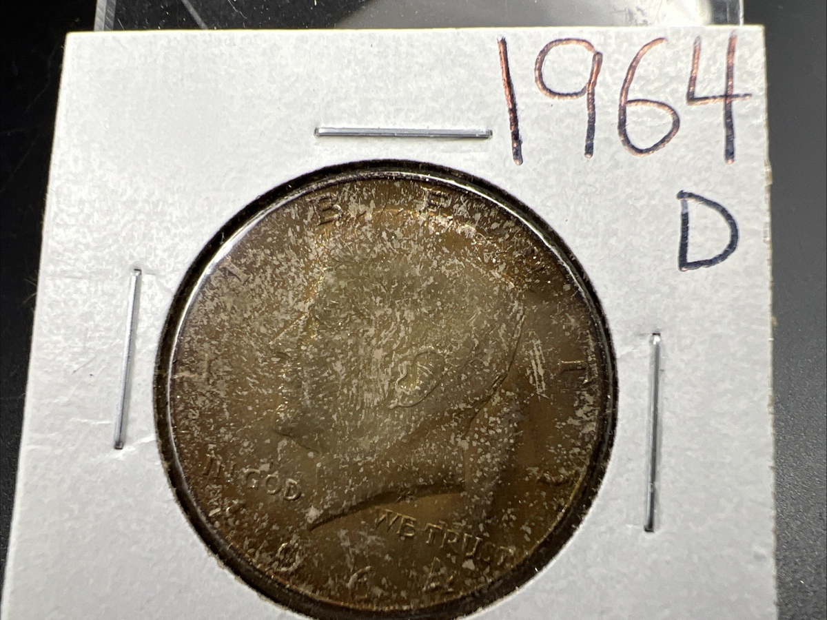 1964 D 50c Kennedy 90% Silver Half Dollar Coin BU NC Neat Toning Obverse SK#3c