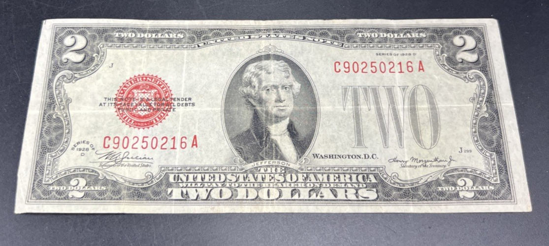 1928 D $2 USN United States Note Red Seal Choice VG Circ #216