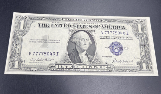 1935 F Lucky #77775040 Repeat Serial Number Silver Certificate $1 Bill XF EF