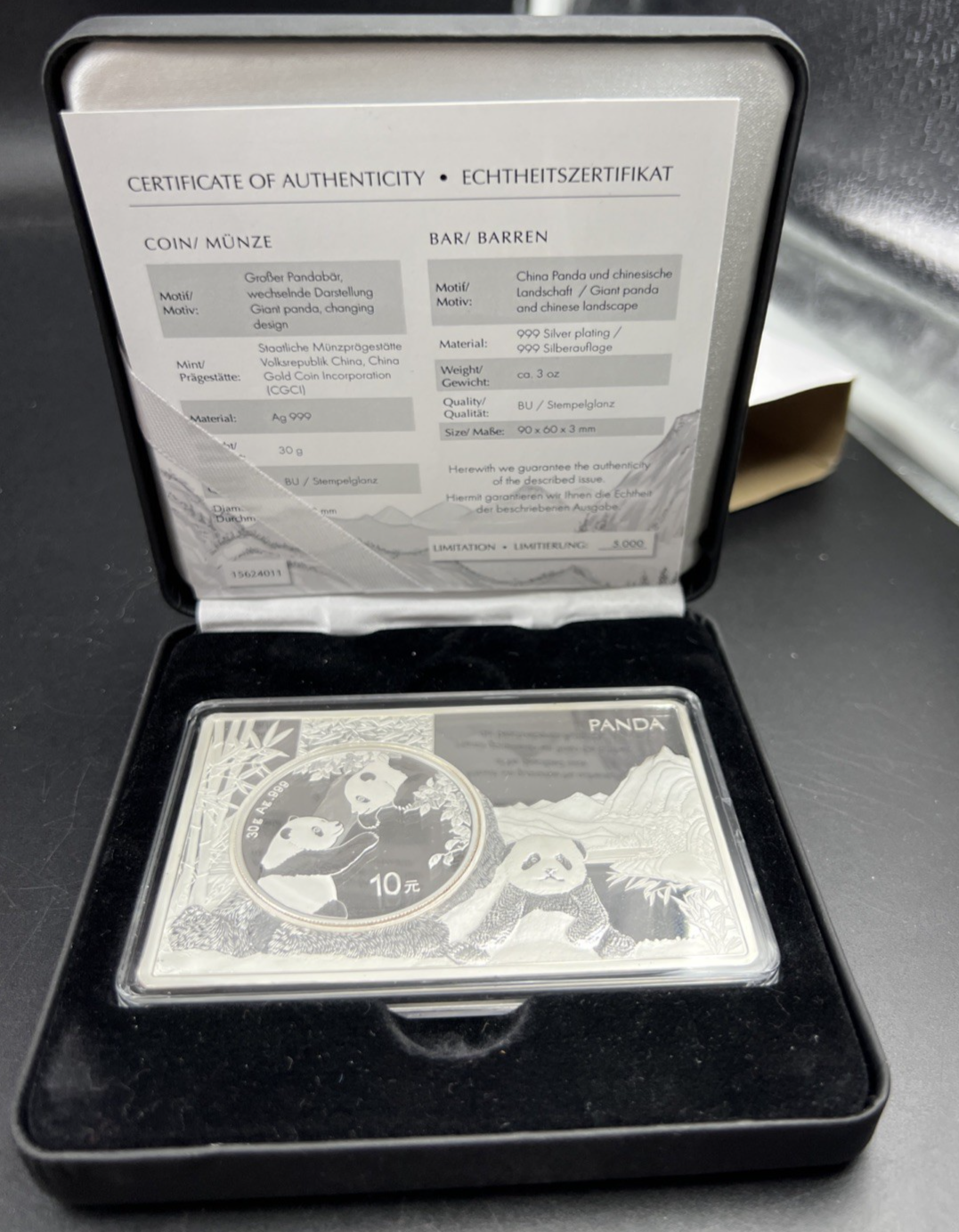 2023 30 g Silver Panda Coin in 3 Oz .999 Silver Display Metal Card Proof