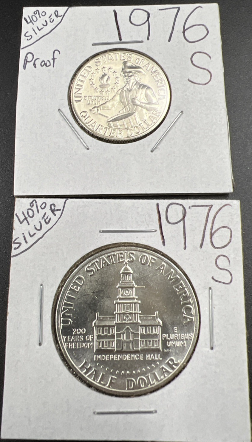 Bicentennial Collector's set 1976 S 40% Silver 25c & 50c Kennedy Half Dollar