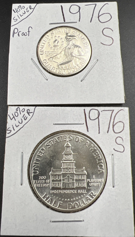 Bicentennial Collector's set 1976 S 40% Silver 25c & 50c Kennedy Half Dollar