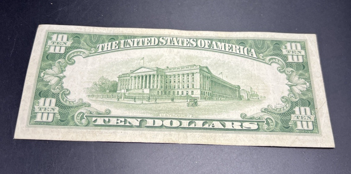 1934 A $10 FRN Ten Dollars Federal Reserve Note Fine Circ #61