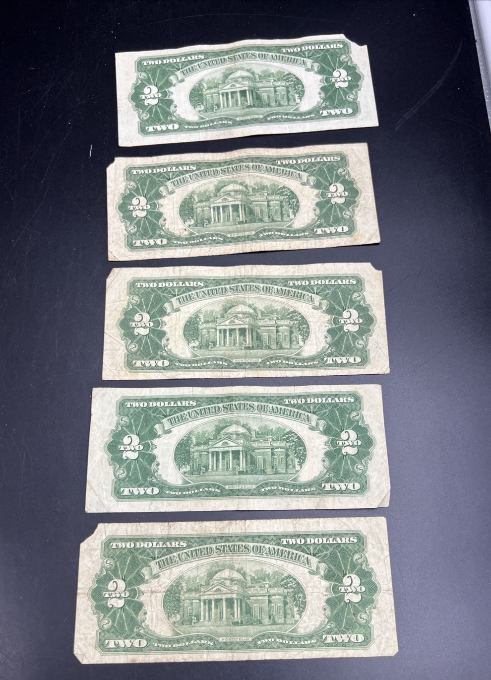 Lot of 5 1928 G $2 USN United States Note Red Seal Bills G / VG Circ #024