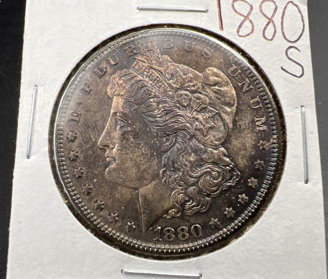 1880 S $1 Morgan Silver Dollar Coin BU Unc Nice Toning Obverse
