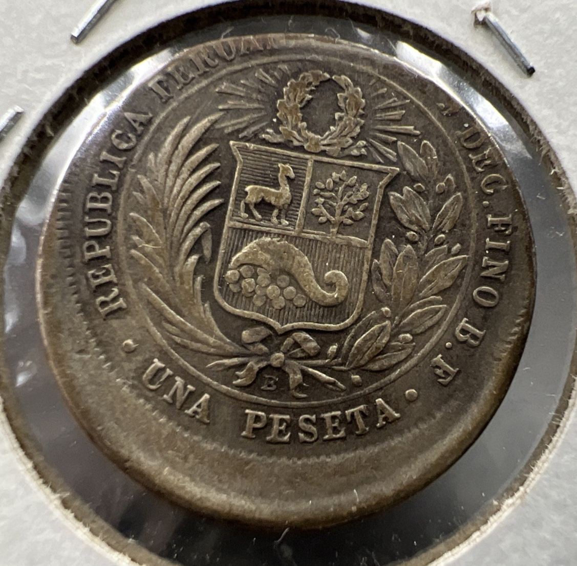 1880 Peru Pesata Off Center Error Coin VF Very Fine