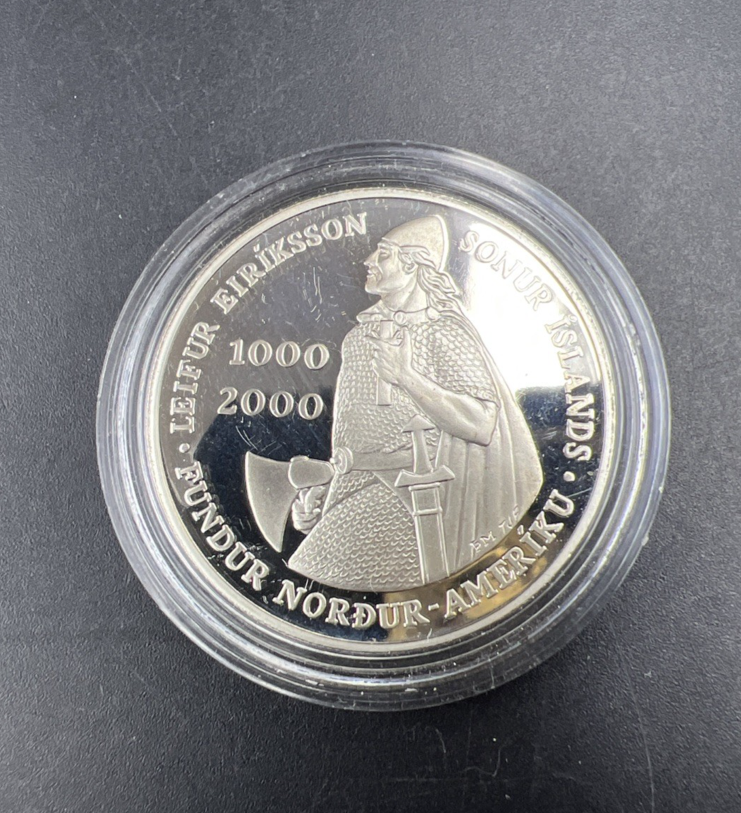 2000 Leif Erikson Commemorative Silver Dollar Coin Gem Proof in Used Capsule