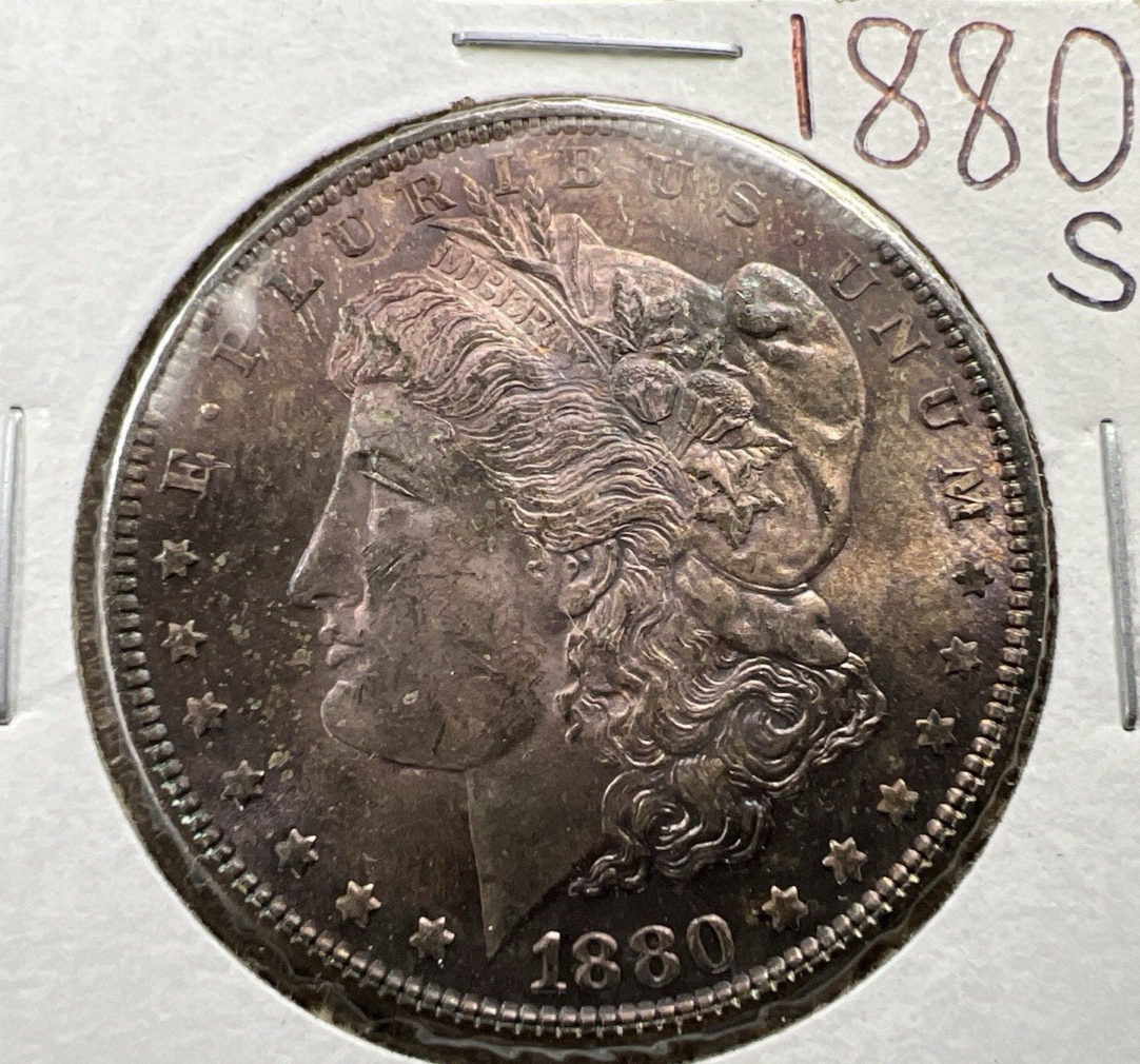 1880 S $1 Morgan Silver Dollar Coin CH BU Unc PQ Toning Toner