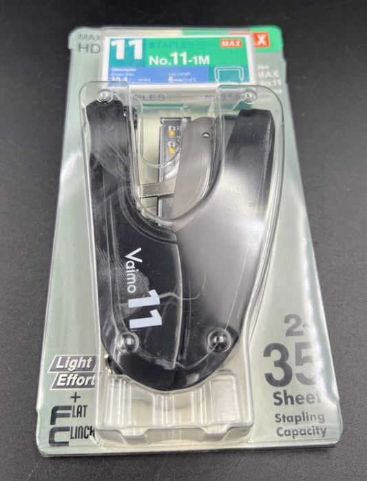 HD-11FLK Max Flat Clinch Stapler for 2x2 Coin Flips Stapler Black Hand Size New