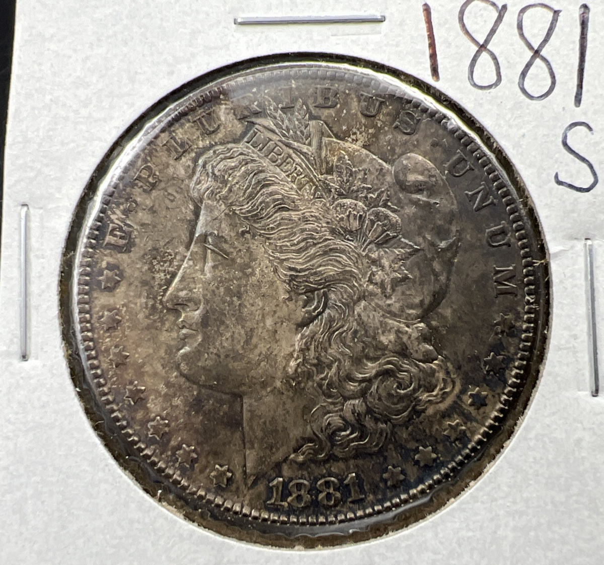 1881 S $1 Morgan Silver Dollar Coin CH BU Neat Toning Dark Toner