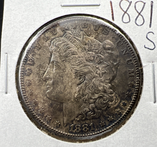 1881 S $1 Morgan Silver Dollar Coin CH BU Neat Toning Dark Toner