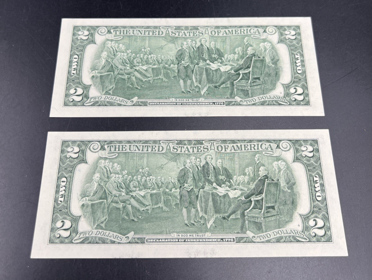 2 Consecutive 2003 $2 FRN Federal Reserve Notes Neat Serial Numbers #881