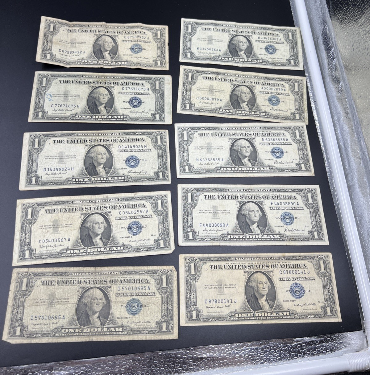 Lot of 10 1957 1935 $1 One Dollar Silver Certificates Very Circulated #695