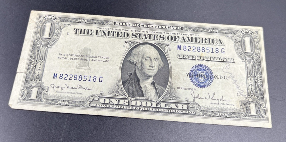 1935 D $1 Wide Margin One Dollar Silver Certificate Fine Detail #18