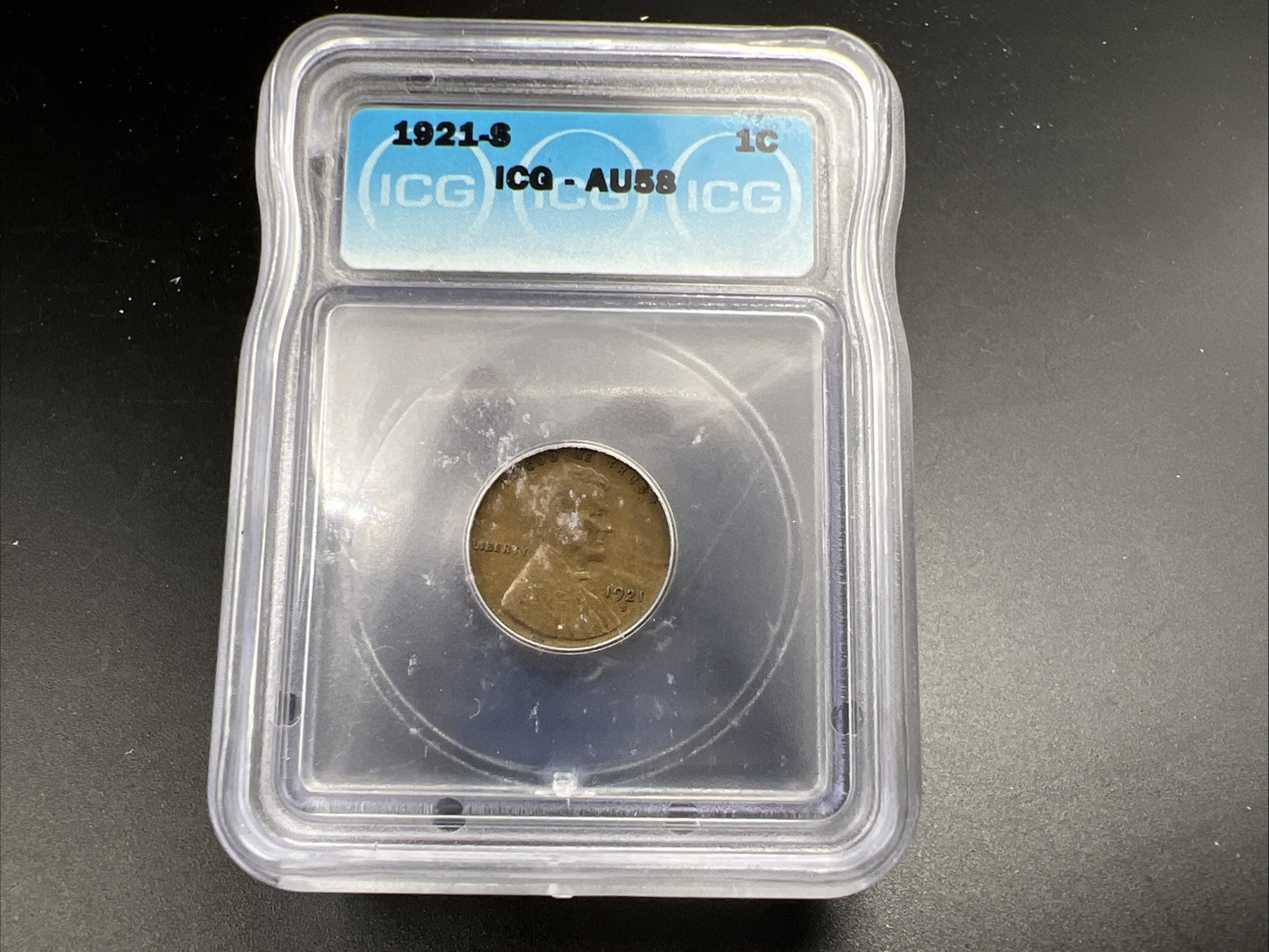 1921 S 1c Lincoln Wheat Cent Penny Coin ICG AU58