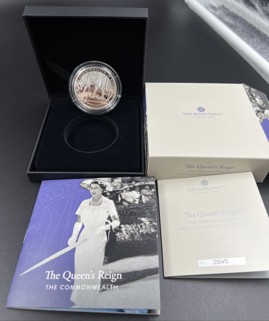 2022 United Kingdom Queen Elizabeth's Reign Proof 5 Pounds Silver Coin w Box COA